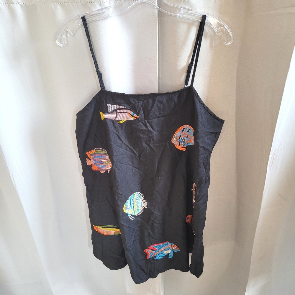 Tropical Fish Cami Mini Dress Medium Embroidered Beachy Boho Sea Life 21898